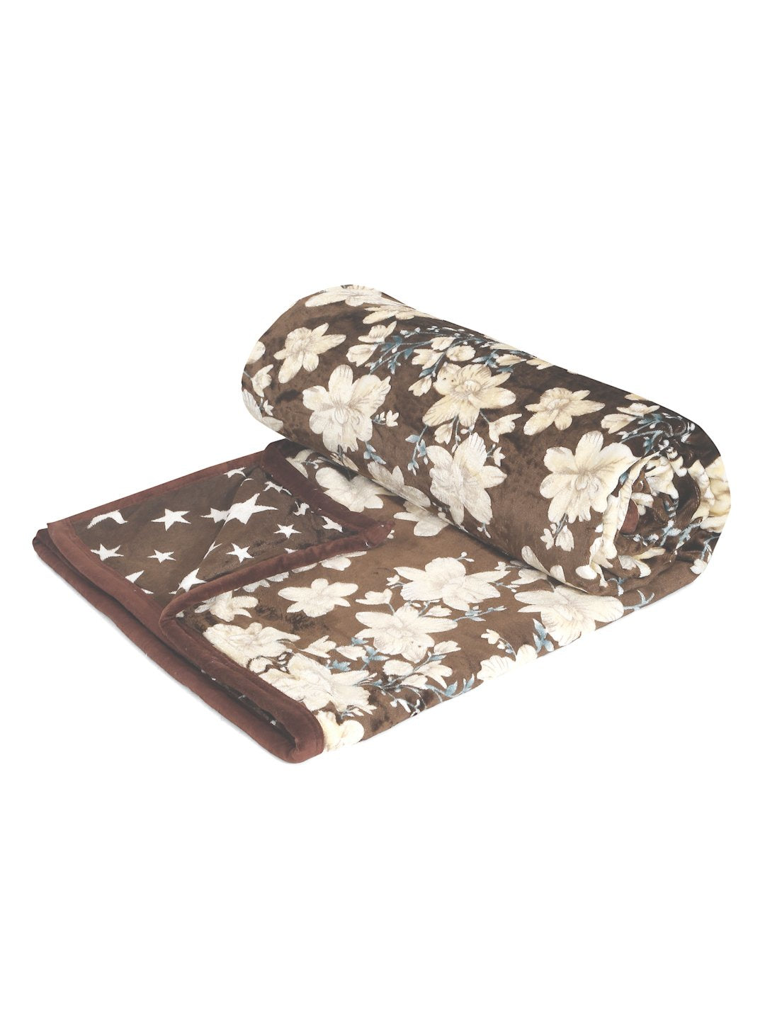 Brown Woolen Floral Double Bed Dohar