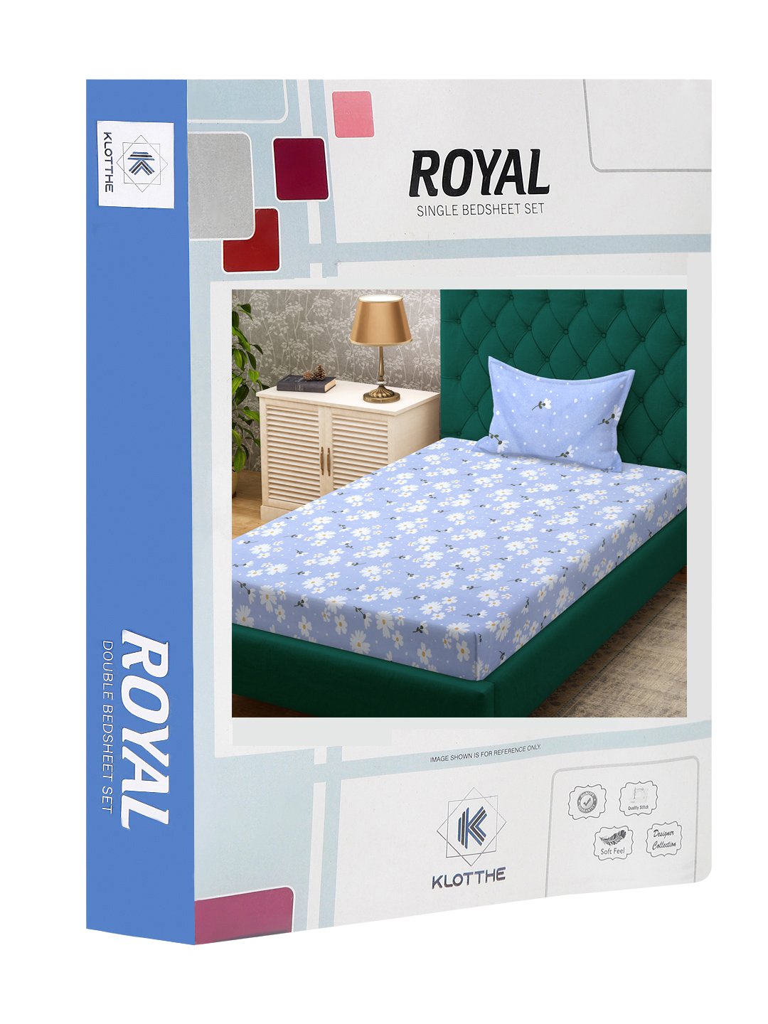 Blue Floral 300 TC Cotton Blend Single Bedsheet in Book Fold Packing