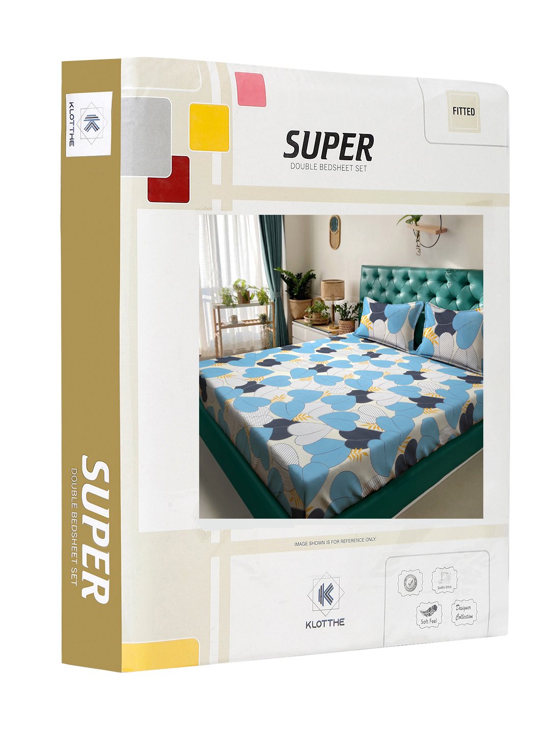 Book Fold Blue Floral 300 TC Cotton Blend Fitted Double Bedsheet with 2 Pillow Covers
