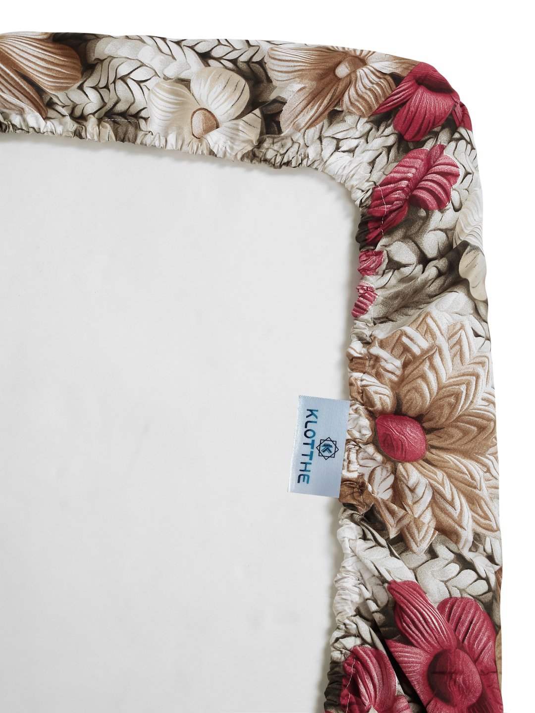Beige Floral 7D Cotton Blend Fitted Single Bedsheet with Pillow Cover