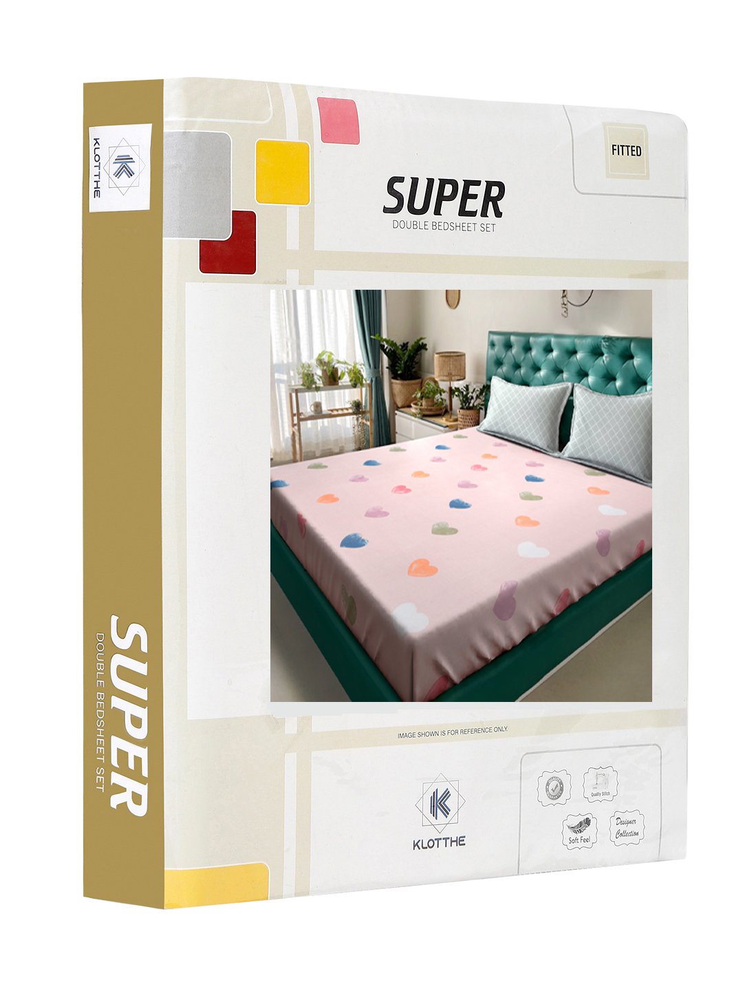Pink Abstract 300 TC Cotton Blend Fitted Double Bedsheet in Book Fold Packing