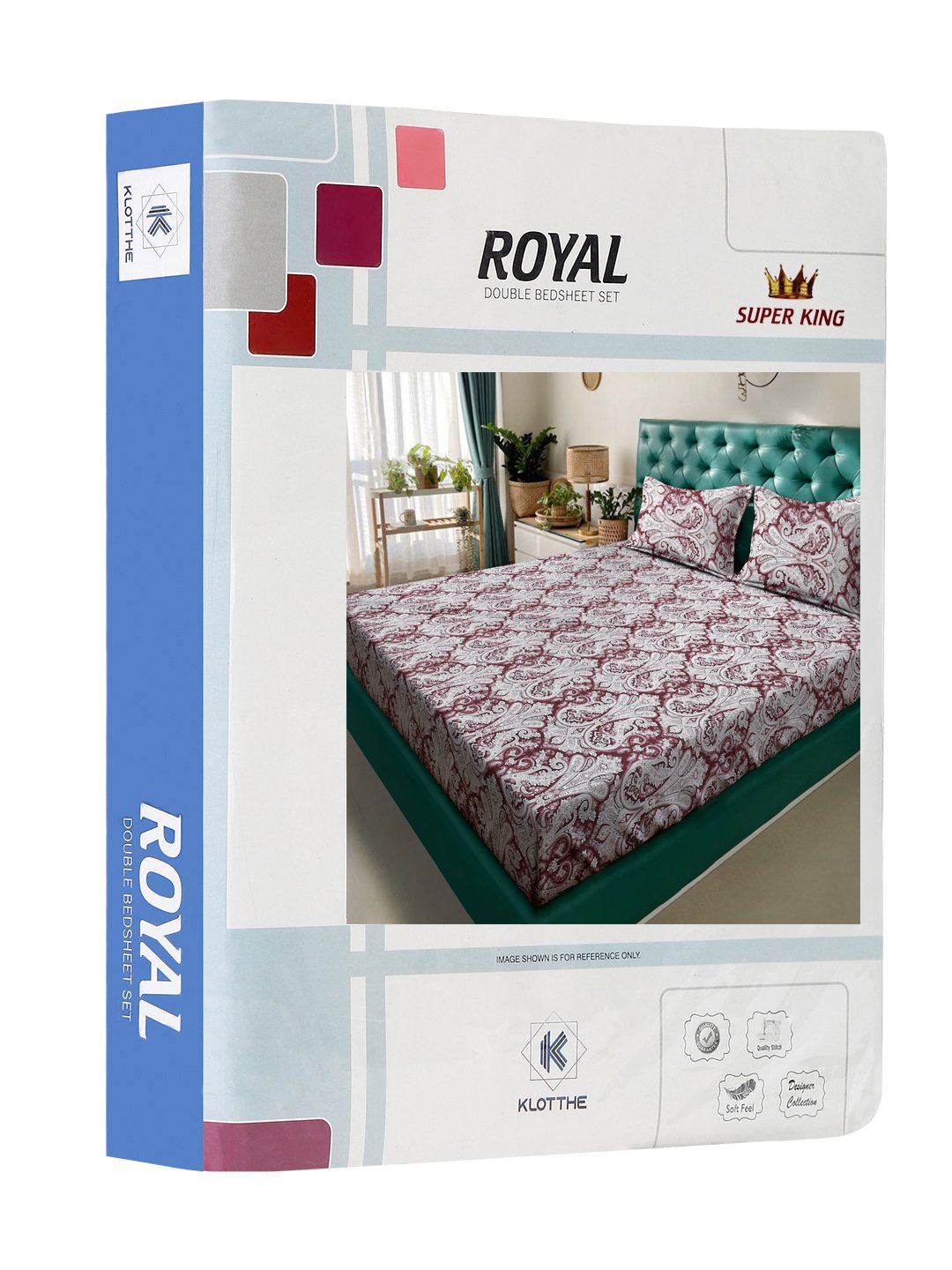 Maroon Floral 400 TC Pure Cotton Double Bedsheet in Book Fold Packing