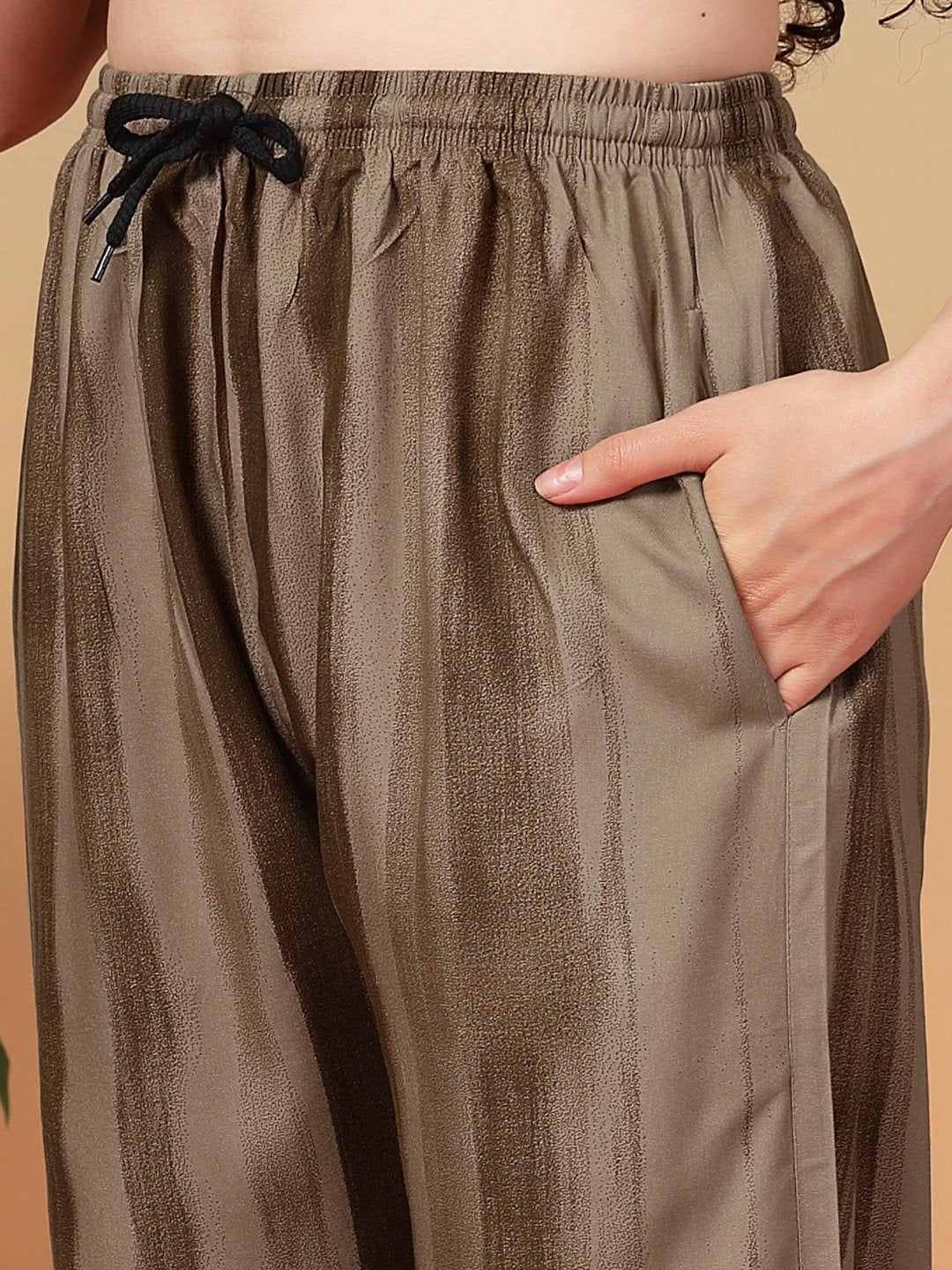 Women Brown Striped Pure Cotton Night Suit