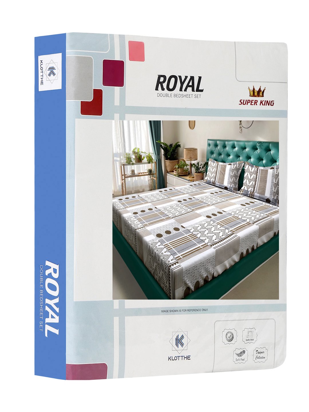 White Geometric 300 TC Cotton Blend Double Bedsheet in Book Fold Packing