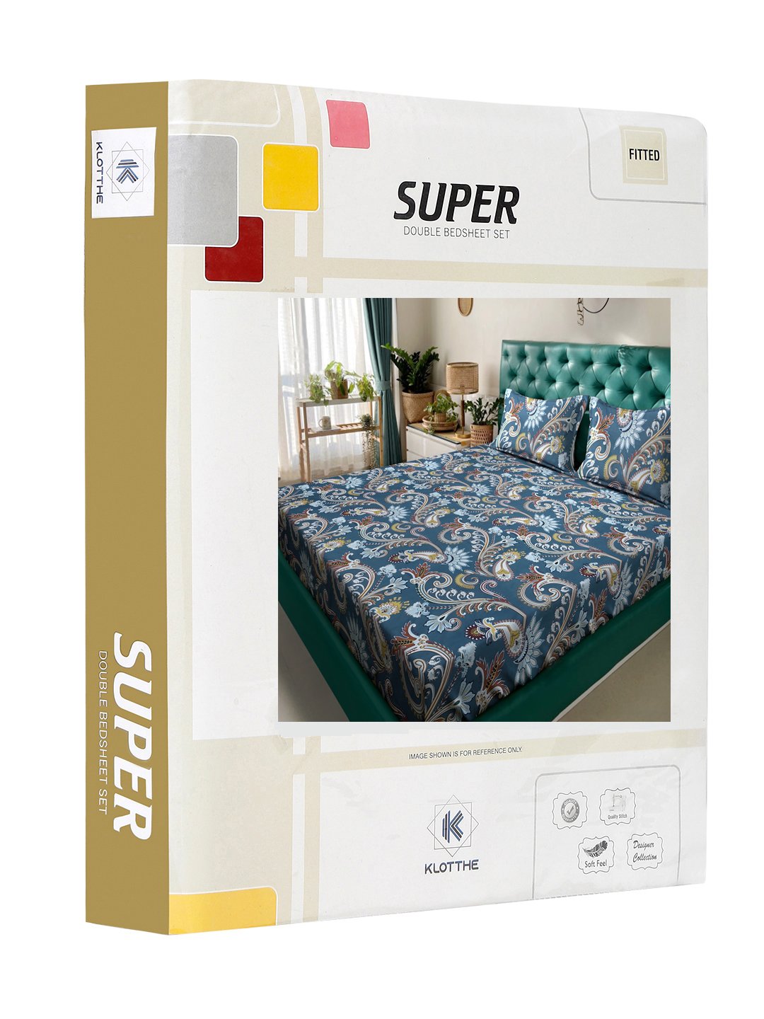 Blue Floral 300 TC Cotton Blend Fitted Double Bedsheet in Book Fold Packing