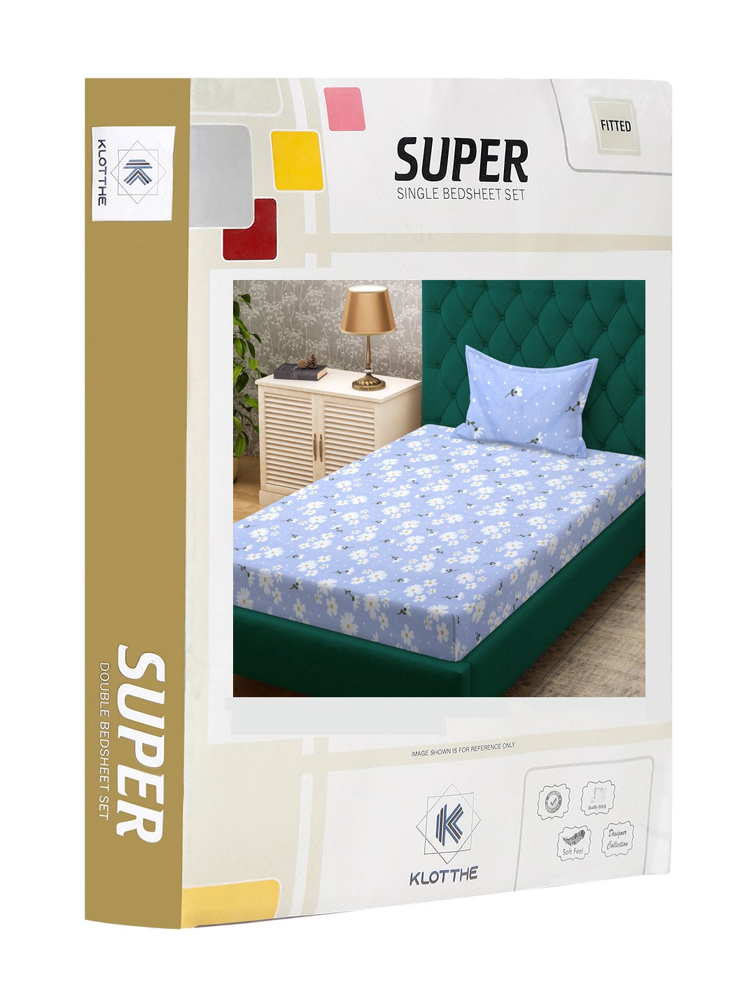 Blue Floral 300 TC Cotton Blend Fitted Single Bedsheet in Book Fold Packing