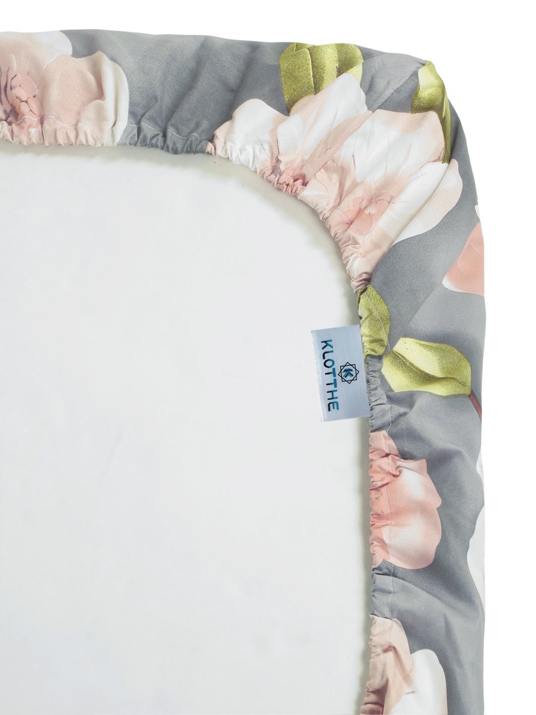 Grey Floral 7D King Size Cotton Blend Fitted Double Bedsheet with 2 Pillow Covers