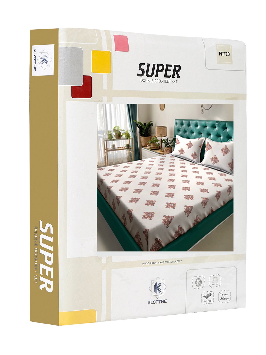 Cream Floral 300 TC Cotton Blend Fitted Double Bedsheet in Book Fold Packing