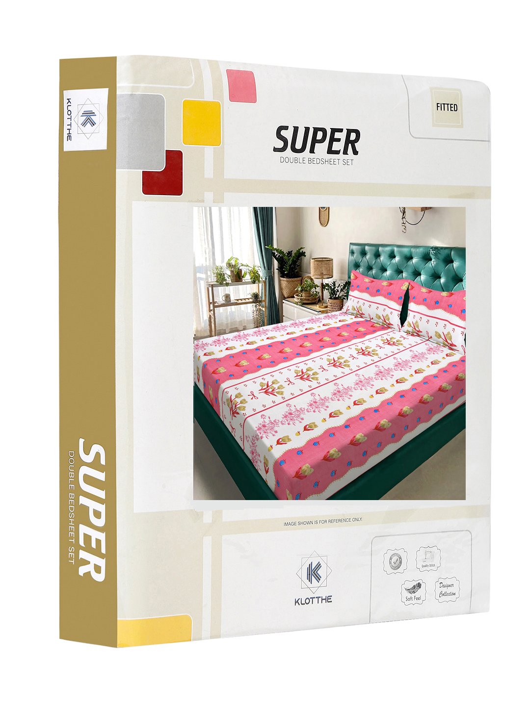 Pink Floral 300 TC Cotton Blend Fitted Double Bedsheet in Book Fold Packing