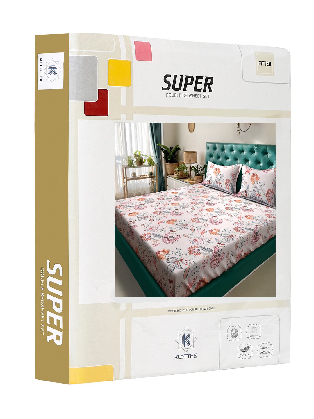 Multi Floral  300 TC Cotton Blend Fitted Double Bedsheet in Book Fold Packing