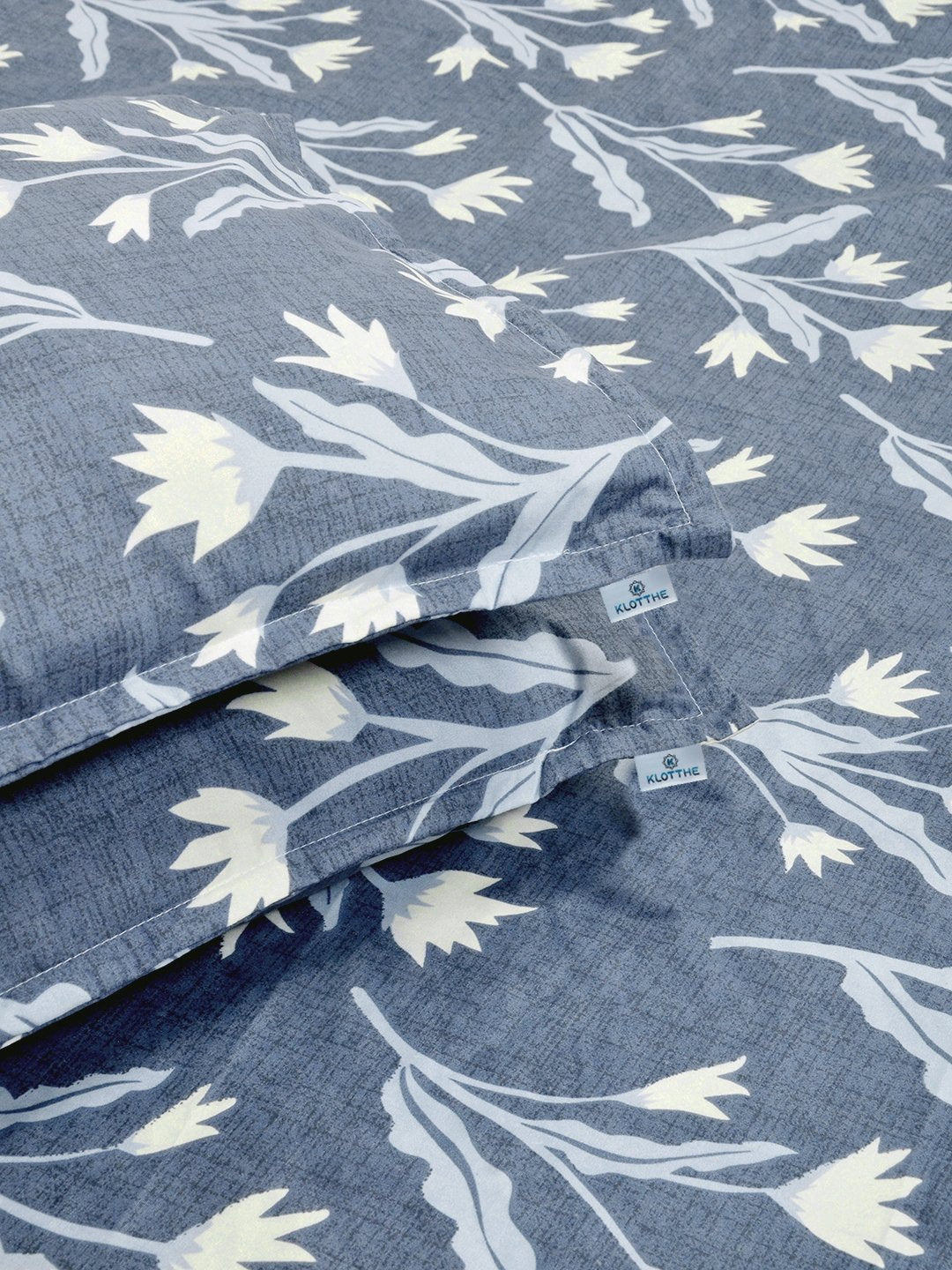 Blue Floral 300 TC Cotton Blend Double Bedsheet with 2 Pillow Covers