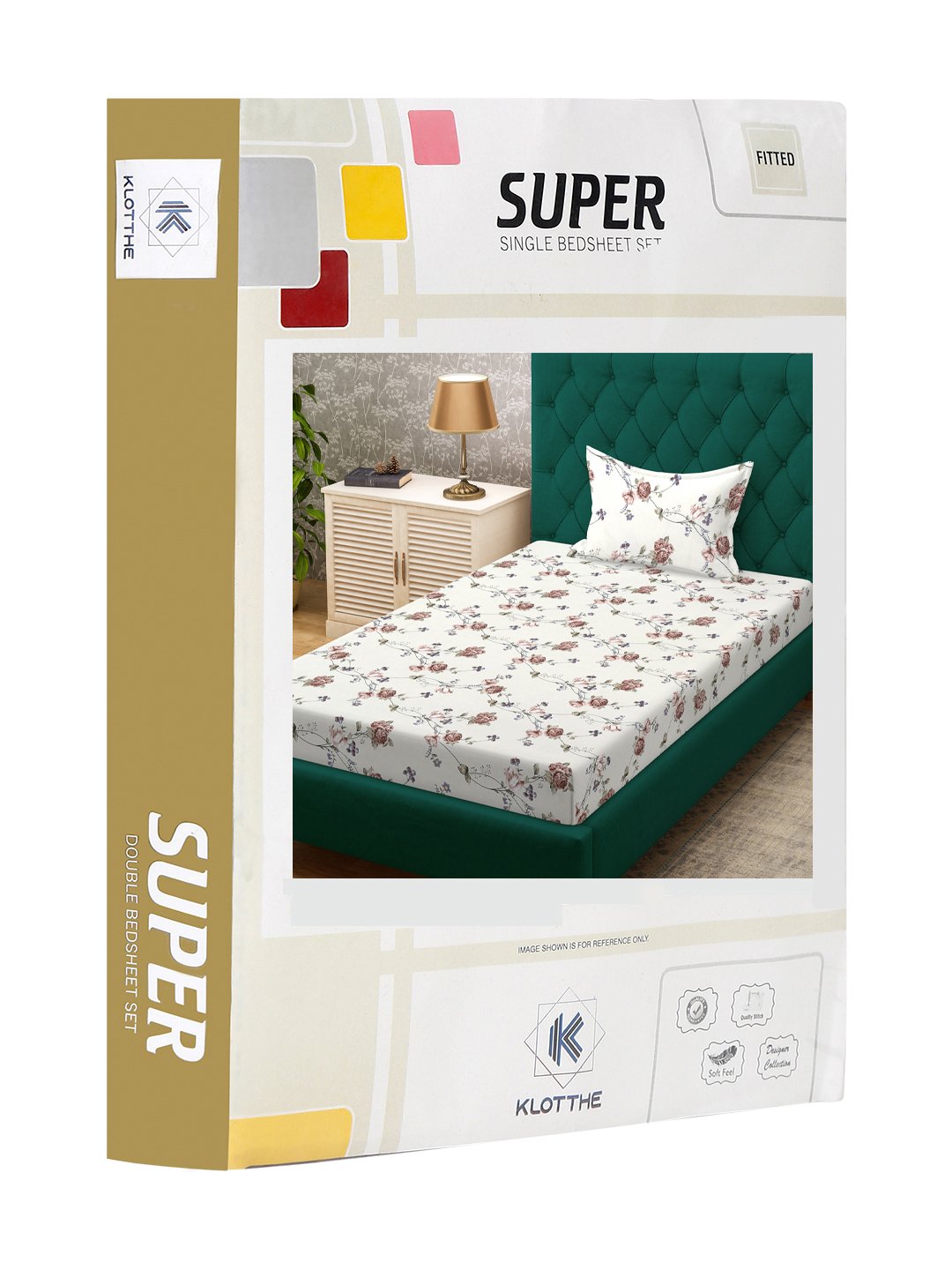 Beige Floral 300 TC Cotton Blend Fitted Single Bedsheet Set in Book Fold Packing