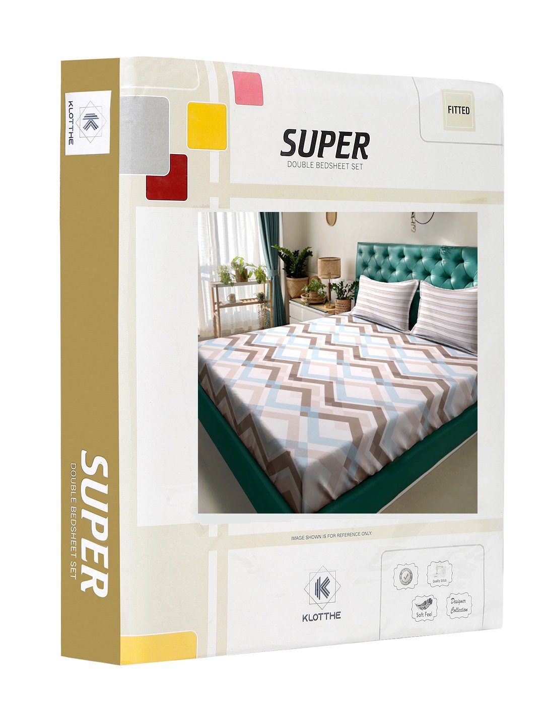 Multi Abstract 300 TC Cotton Blend Fitted Double Bedsheet in Book Fold Packing