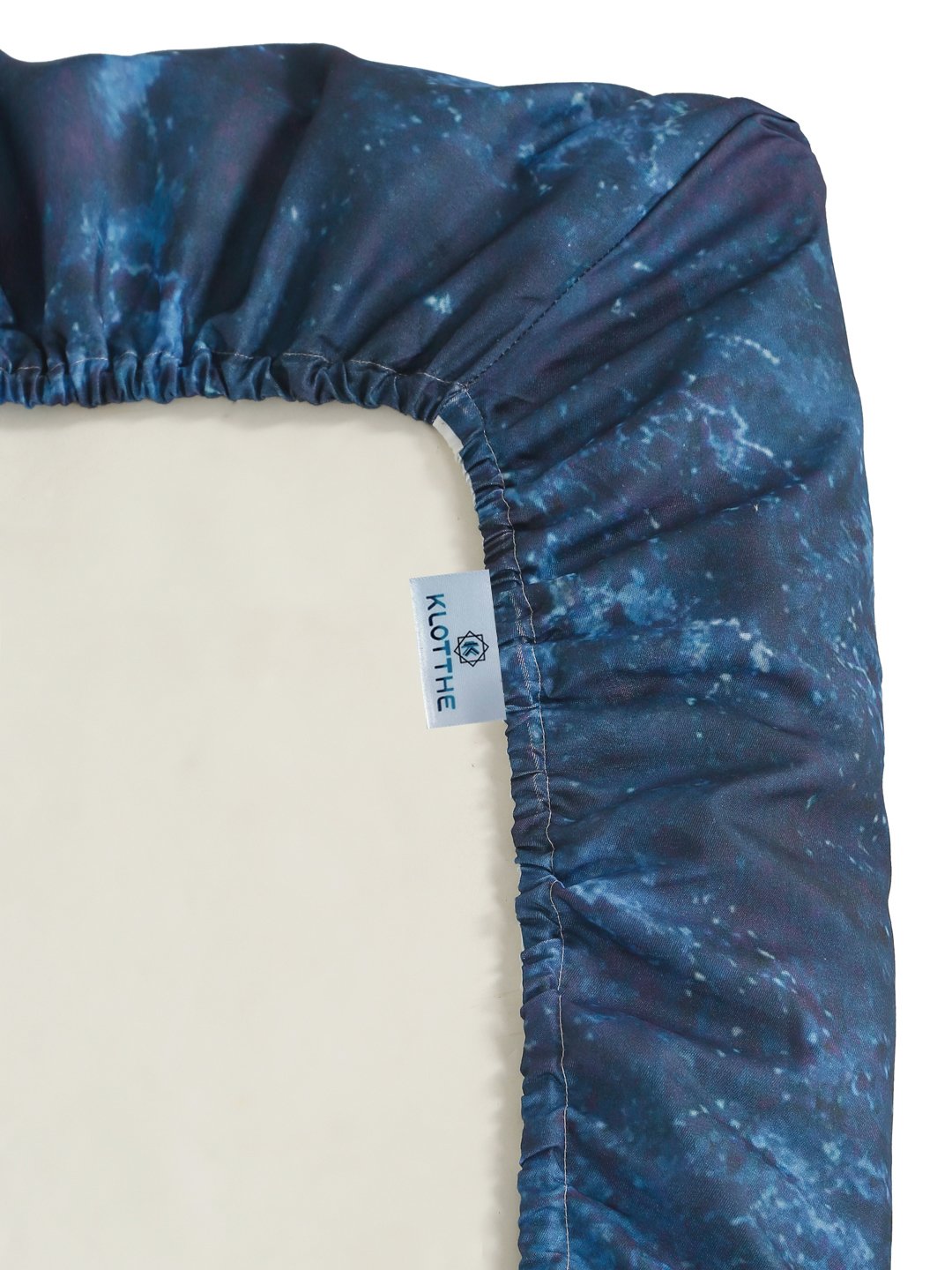 Blue 7D Abstract Printed Fitted Cotton Blend Double Bedsheet with 2 Pillow Covers