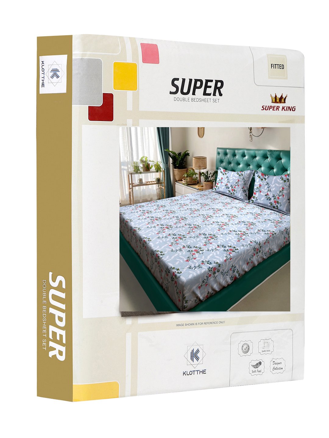 Multi Floral 300 TC Cotton Blend Fitted Super King Double Bedsheet in Book Fold Packing