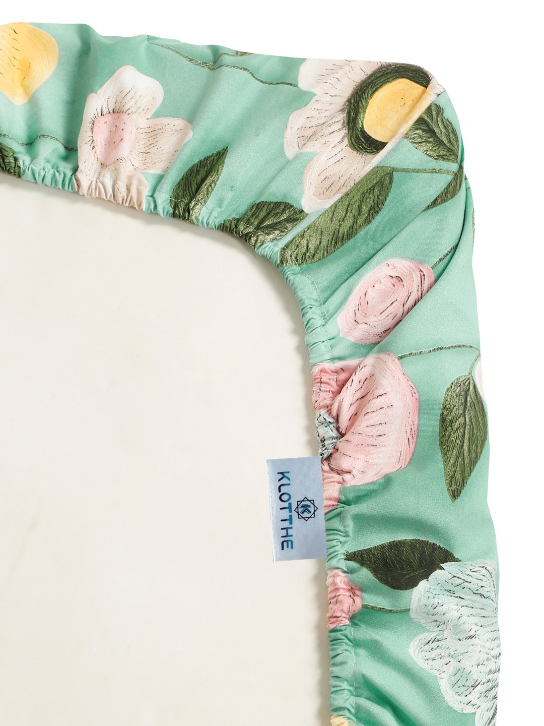 Green Floral 7D King Size Cotton Blend Fitted Double Bedsheet with 2 Pillow Covers