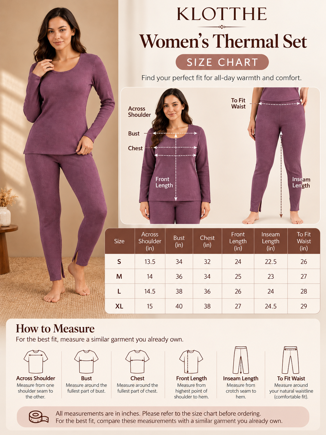 Purple Self Design Woolen Thermal Set