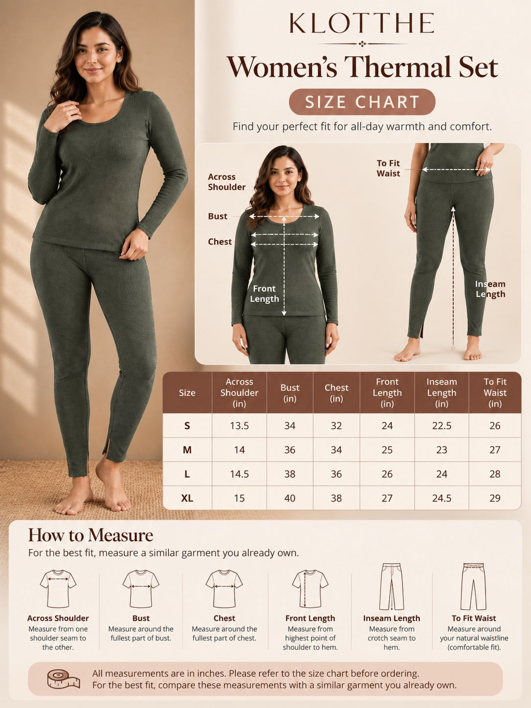 Green Self Design Woolen Thermal Set