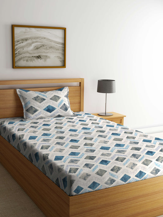 Klotthe Multicolor Geometric 400 TC Pure Cotton Fitted Single Bedsheet with Pillow Cover