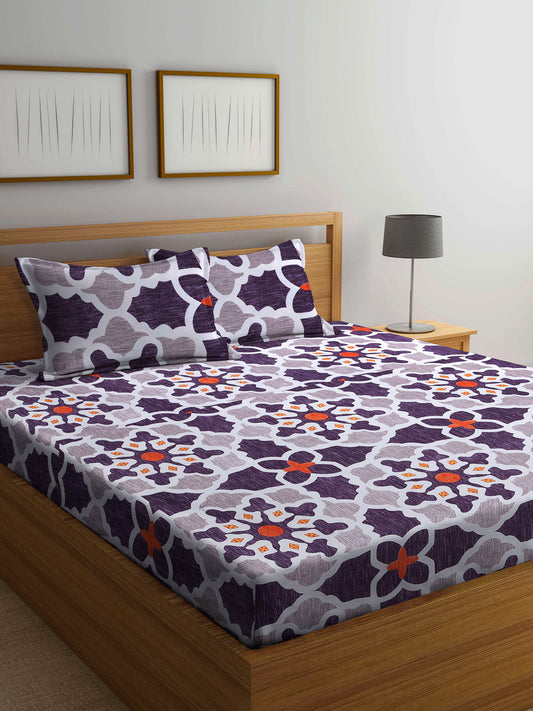 Klotthe Multi Abstract Cotton Blend Queen Double Bed Sheet with 2 Pillow Covers