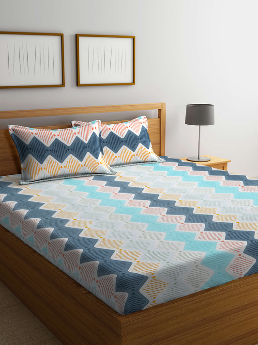 Klotthe Multi Abstract 300 TC Cotton Blend Super King Double Bedsheet with 2 Pillow covers (270X270 cm)