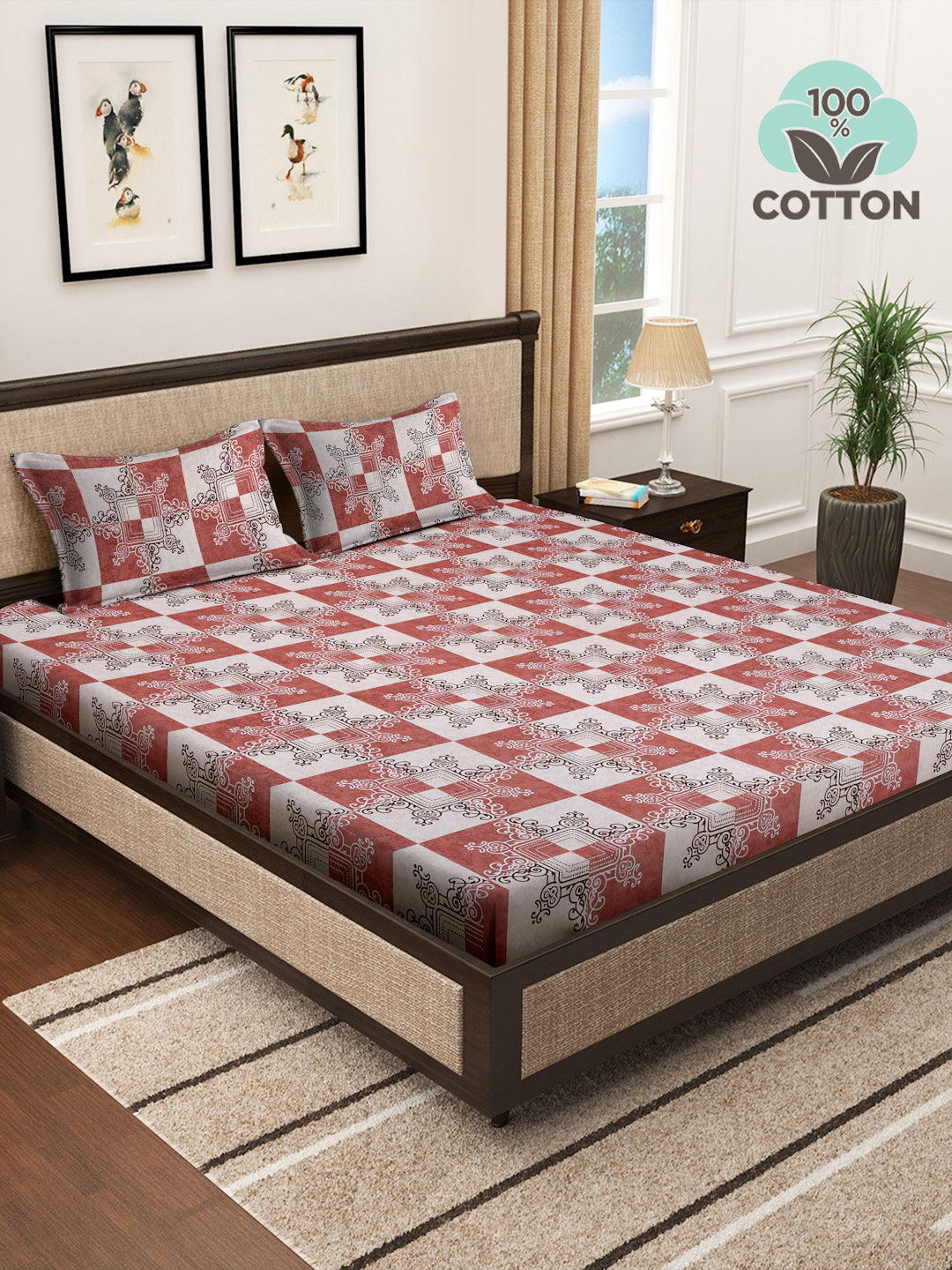 Klotthe Multicolor Floral 400 TC Pure Cotton Super King Double Bedsheet with 2 Pillow covers