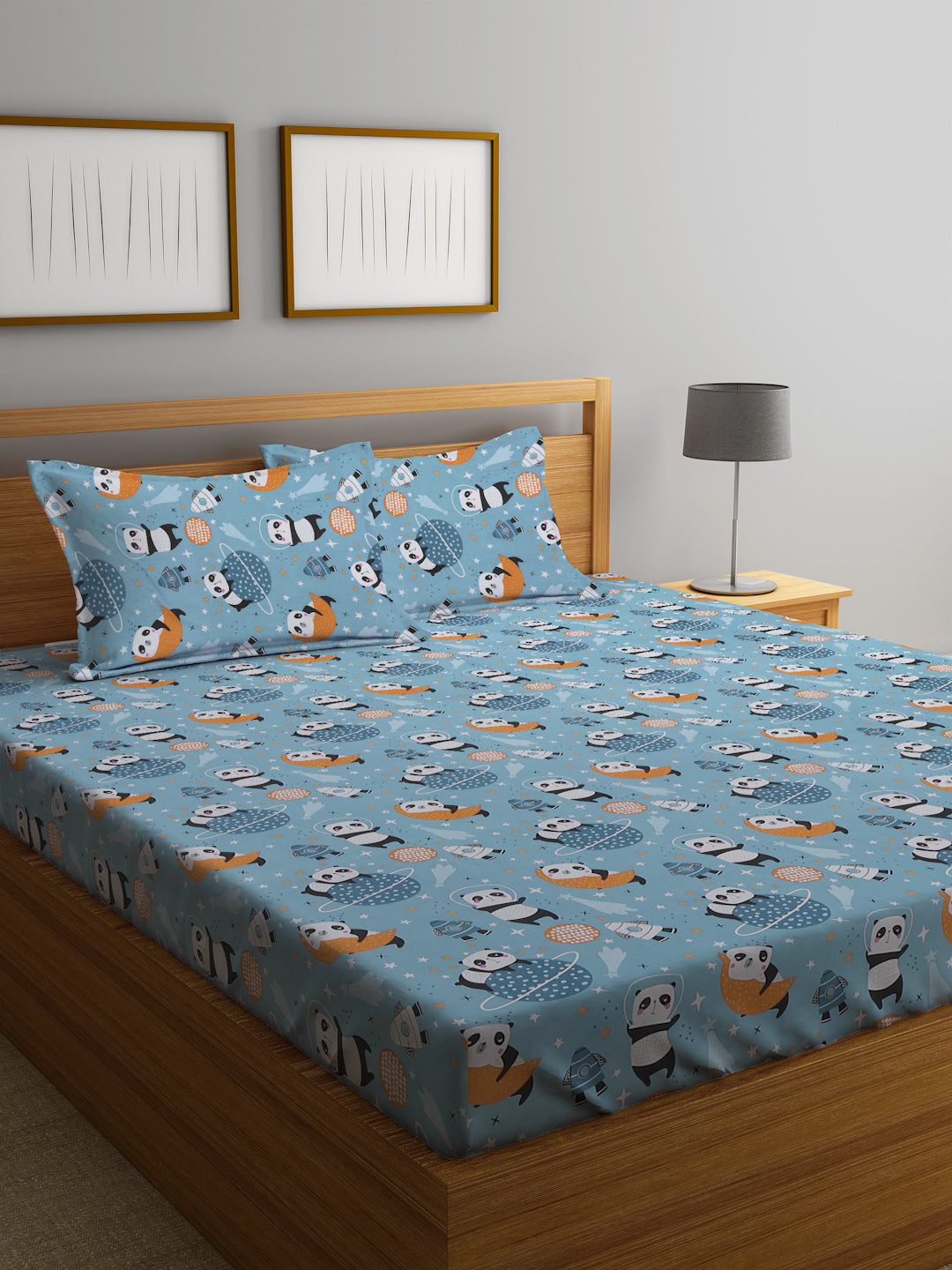 Kid's Special Cartoon Print Double Bedsheet with 2 Pillow Covers