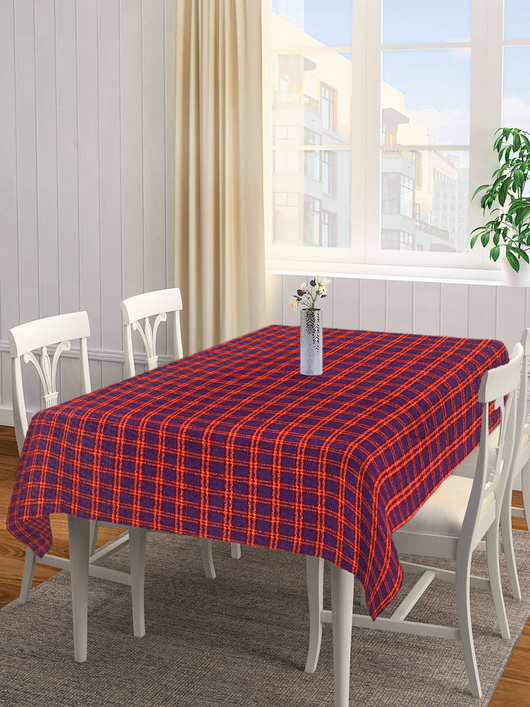 KLOTTHE Purple Cotton Striped Rectangle Table Cover (72X52 Inch)