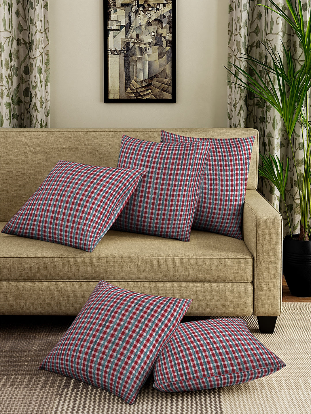 Red Set of 5 Cushion Cover