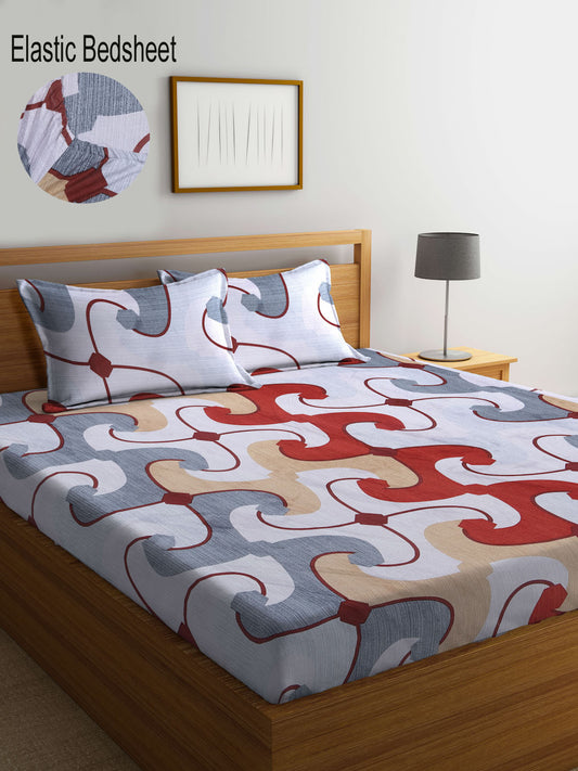 Klotthe Multi Abstract 300 TC Cotton Blend Elasticated Double Bedsheet with 2 Pillow Covers
