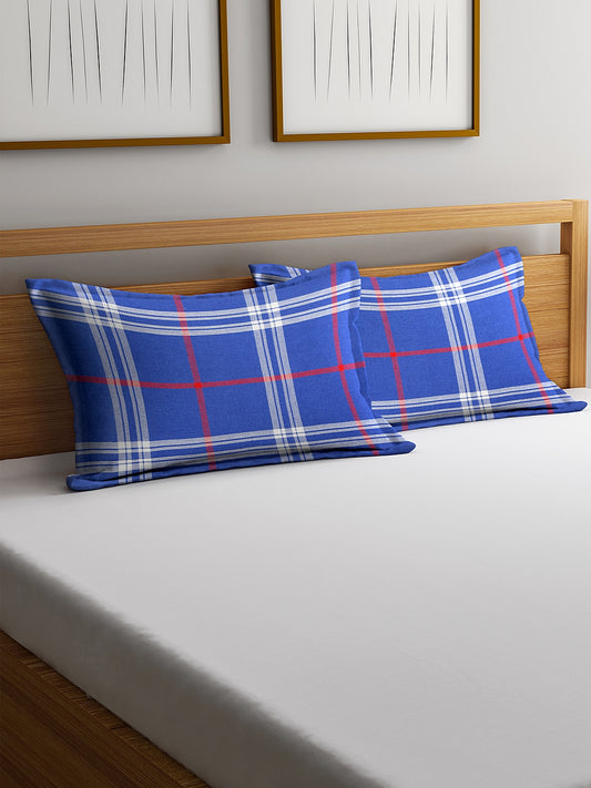 KLOTTHE Set of 2 Blue Cotton Pillow Covers With Fibre Fillers (70X45 cm)