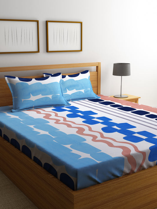 Klotthe Multi Abstract 300 TC Cotton Blend Double Bedsheet Set in Book Fold Packing