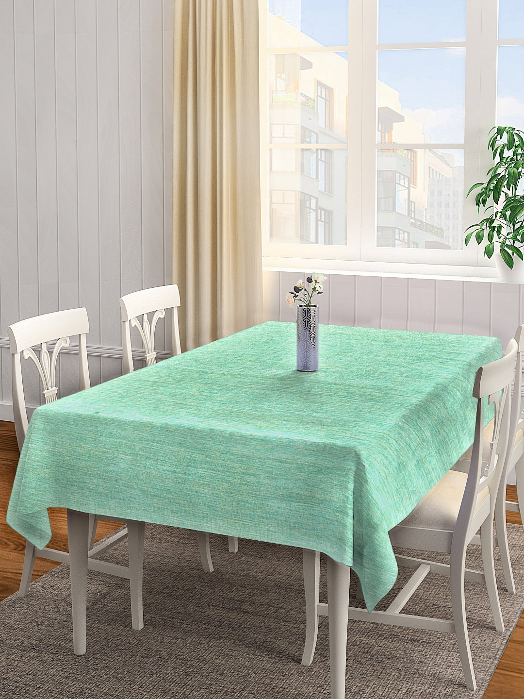 KLOTTHE Green Cotton Solid Table Cover (72X52 Inch)