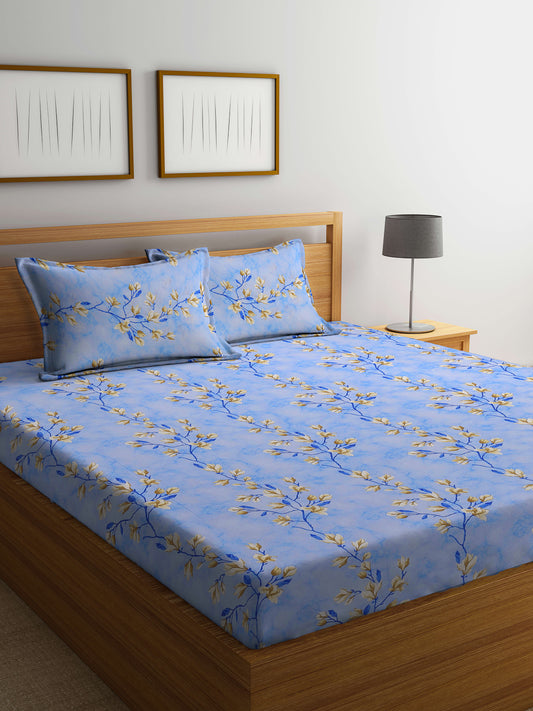 Klotthe Multicolor Floral 400 TC Pure Cotton Fitted Double Bedsheet with 2 Pillow Covers