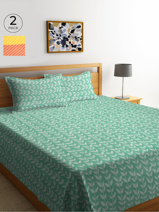KLOTTHE Set of Two Multi Cotton Geometric Double King Bed Covers With 4 Pillow Covers (250X225 cm)