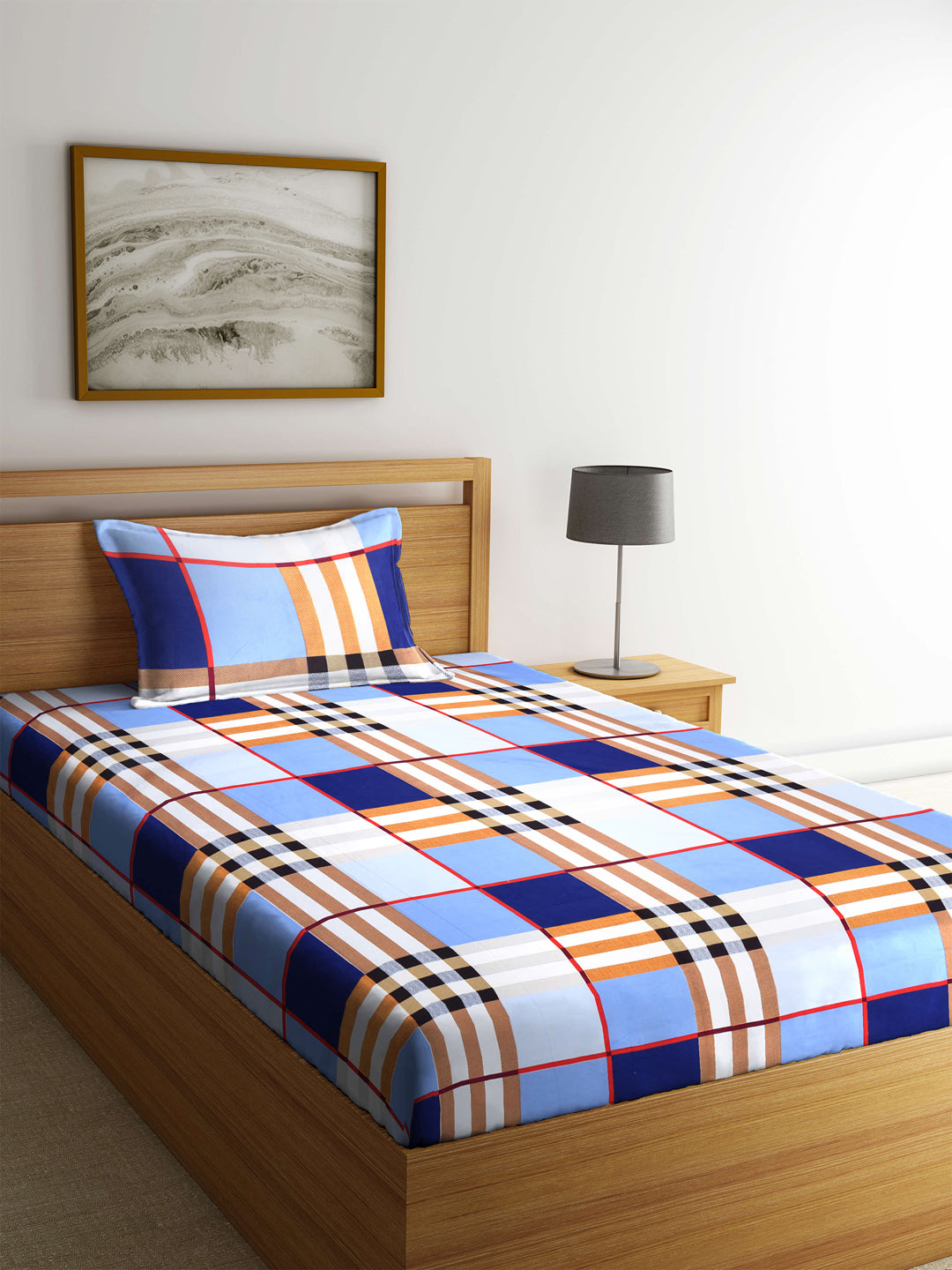 Klotthe Multi Geometric 210 TC PolyCotton Single Bedsheet with Pillow Cover