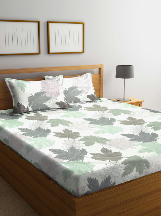 KLOTTHE Multi PolyCotton Floral 210 Thread Count Double King Bedsheet With 2 Pillow Covers (250X215 cm)