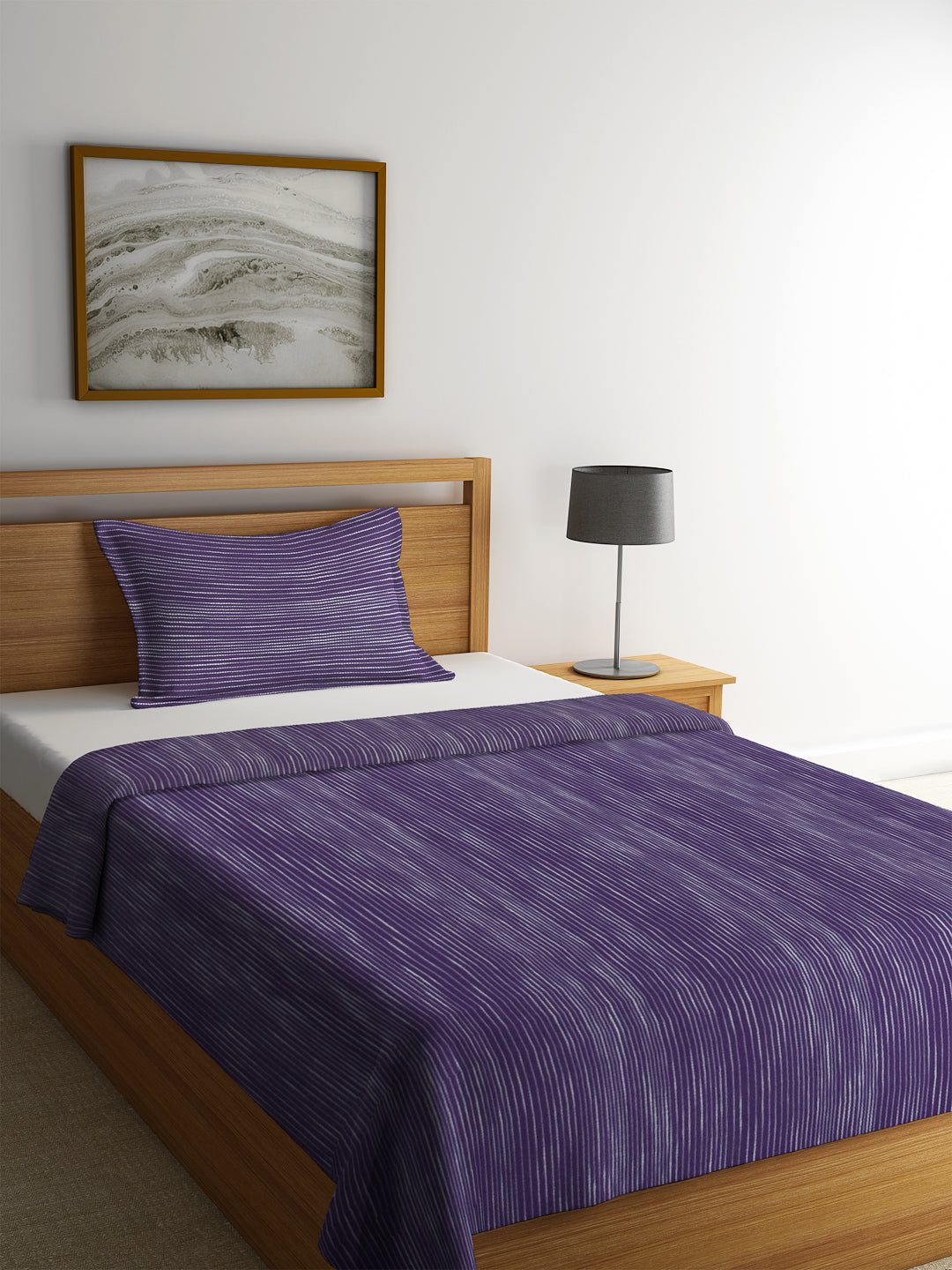 KLOTTHE Violet Cotton Woven Design  Single Bed Cover With 1 Pillow Cover (225X150 cm)