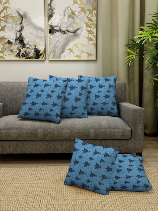 KLOTTHE Set of Five Blue Poly Cotton Cushion Covers With Microfibre Fillers (40X40 cm)