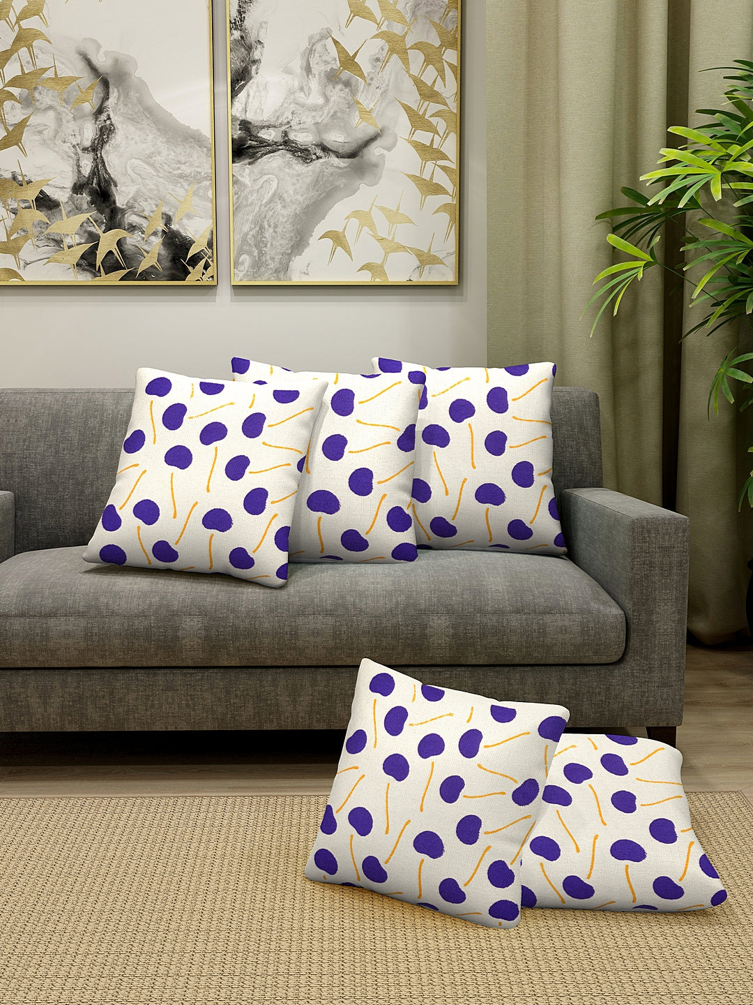 KLOTTHE Set of Five Purple Poly Cotton Cushion Covers With Microfibre Fillers (40X40 cm)