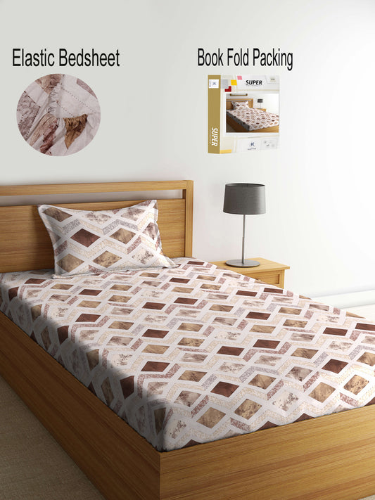 Klotthe Multicolor Geometric 400 TC Pure Cotton Fitted Single Bedsheet Set in Book Fold Packing