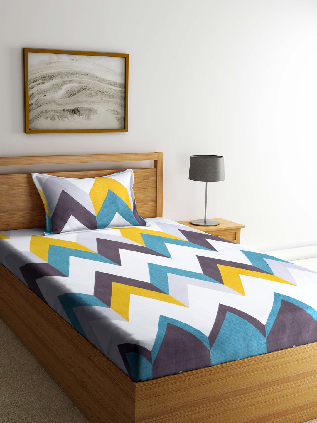 Klotthe Multi Graphic 210 TC PolyCotton Single Bedsheet with Pillow Cover