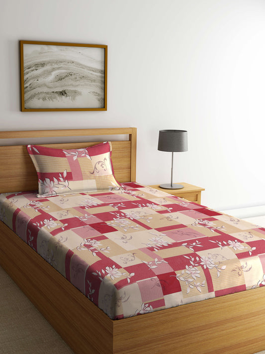 Klotthe Multicolor Floral 400 TC Pure Cotton Fitted Single Bedsheet with Pillow Cover