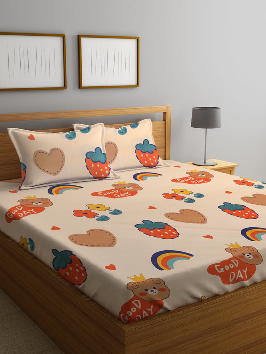 Kid's Edition King Size Elastic Fitted Bed Sheet Set with 2 Pillow Covers by KLOTTHE® (250X220 cm)