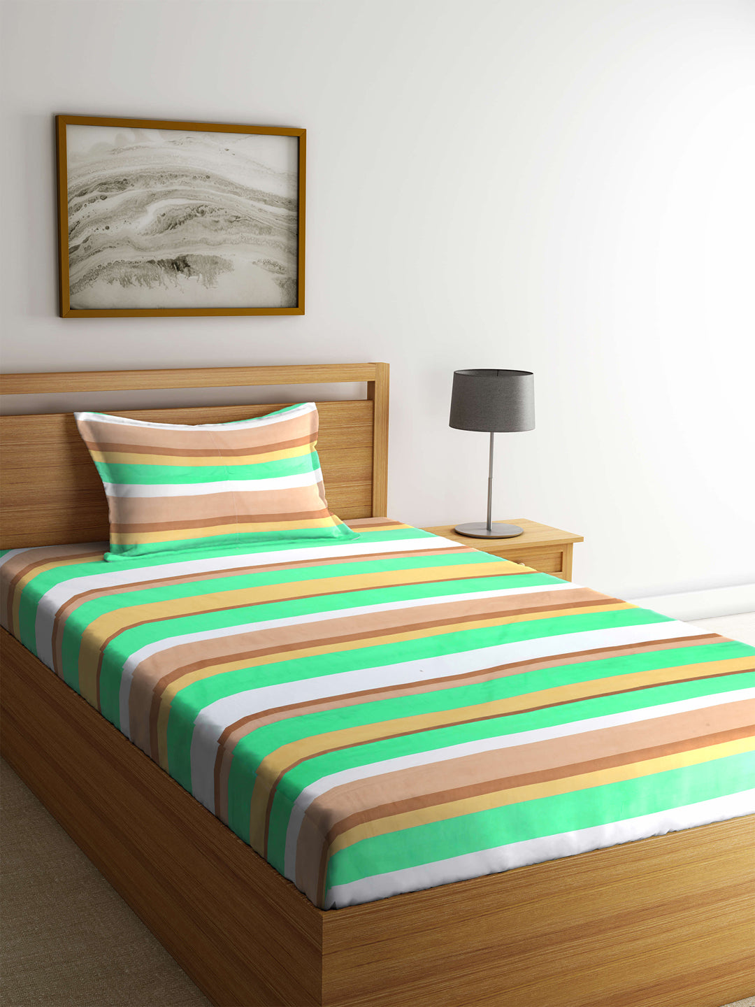 Klotthe Multi Striped 210 TC PolyCotton Single Bedsheet with Pillow Cover