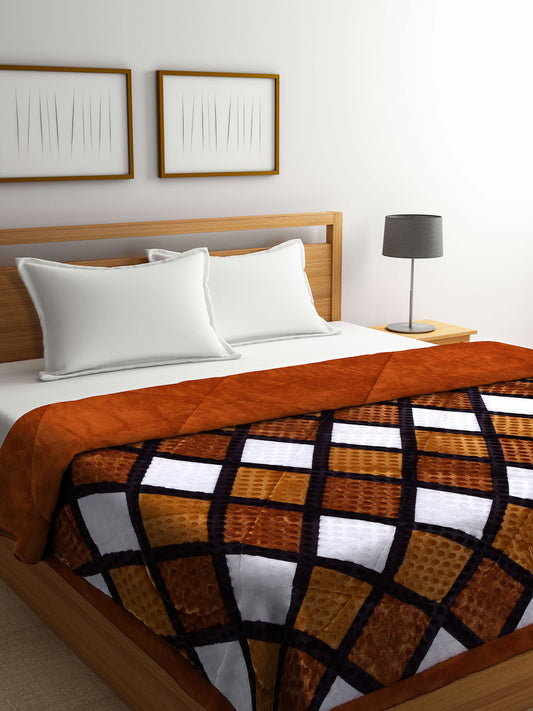 Klotthe Brown Geometric Printed 800 GSM Heavy Winter Double Bed Quilt