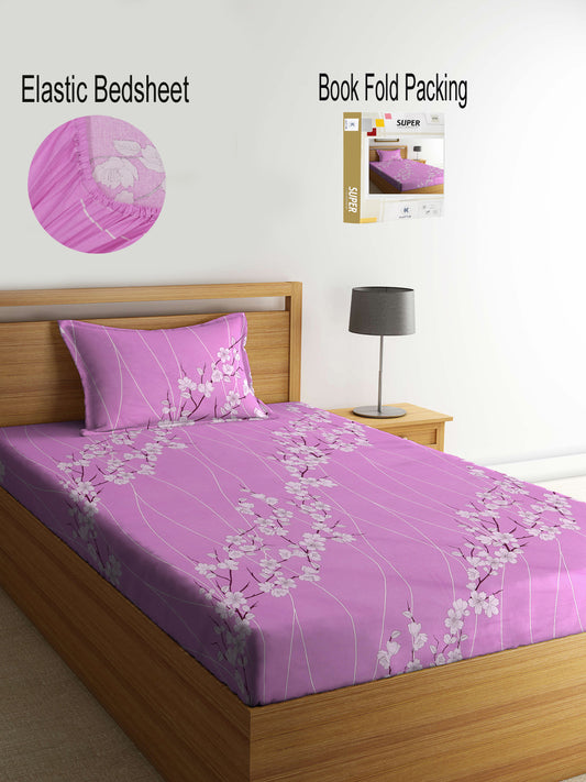 Klotthe Multicolor Floral 400 TC Pure Cotton Fitted Single Bedsheet Set in Book Fold Packing