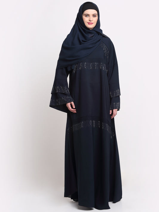 Klotthe Women Navy Blue Solid Burqa With Scarf