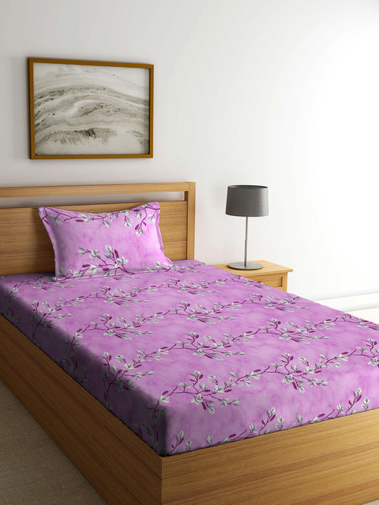 Klotthe Multicolor Floral 400 TC Pure Cotton Fitted Single Bedsheet with Pillow Cover