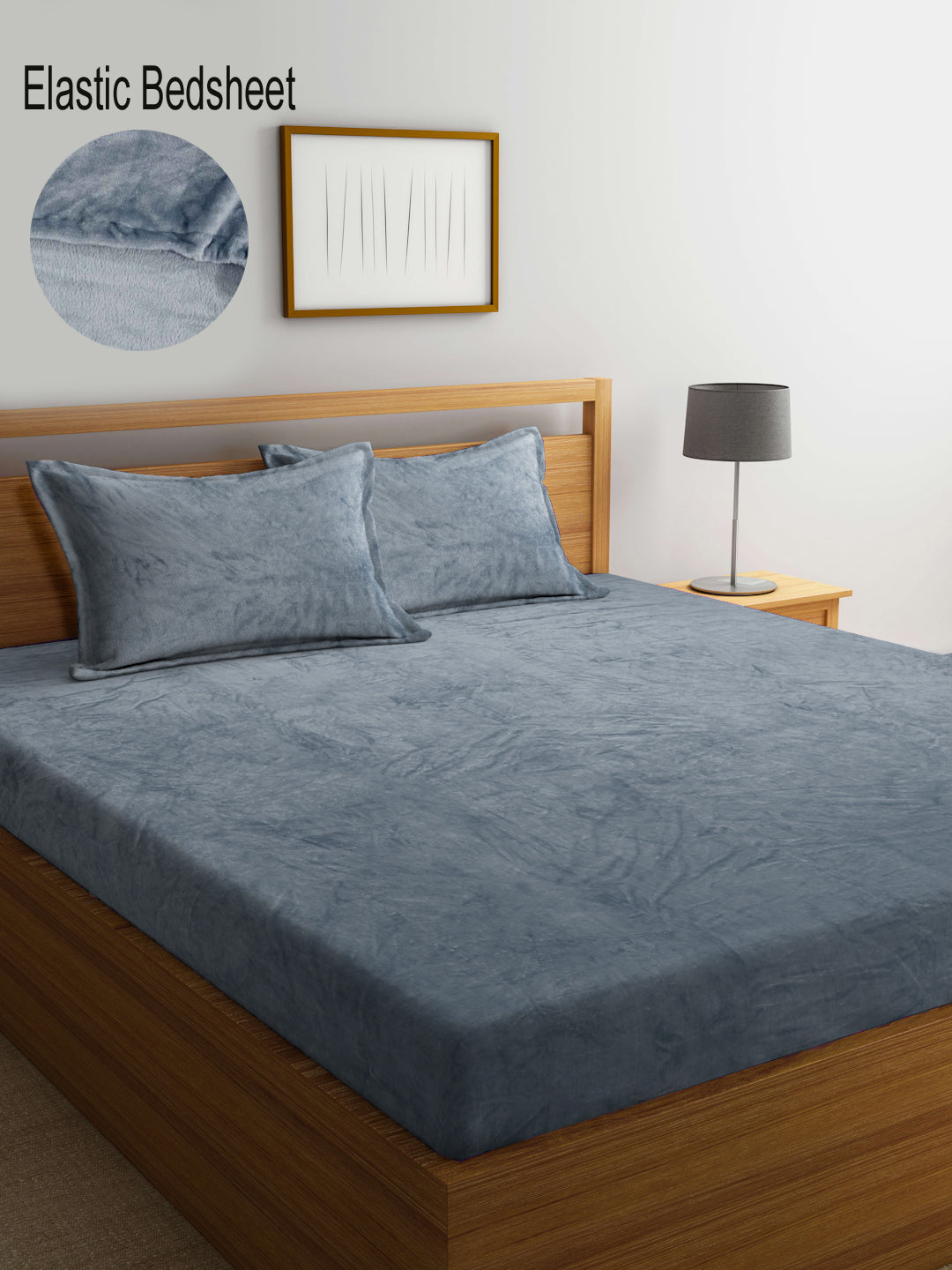 Klotthe Grey Solid Woolen Fitted Double Bed Sheet with 2 Pillow Covers